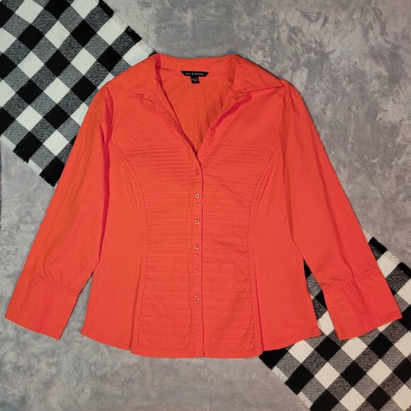 XL | Zac & Rachel | Pleated V-Neck Button Down Blouse - Picture 1 of 5